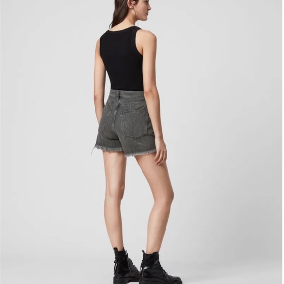 ALLSAINTS Yanni Denim Shorts Gray W27 Raw Hem Distressed - Picture 2 of 16